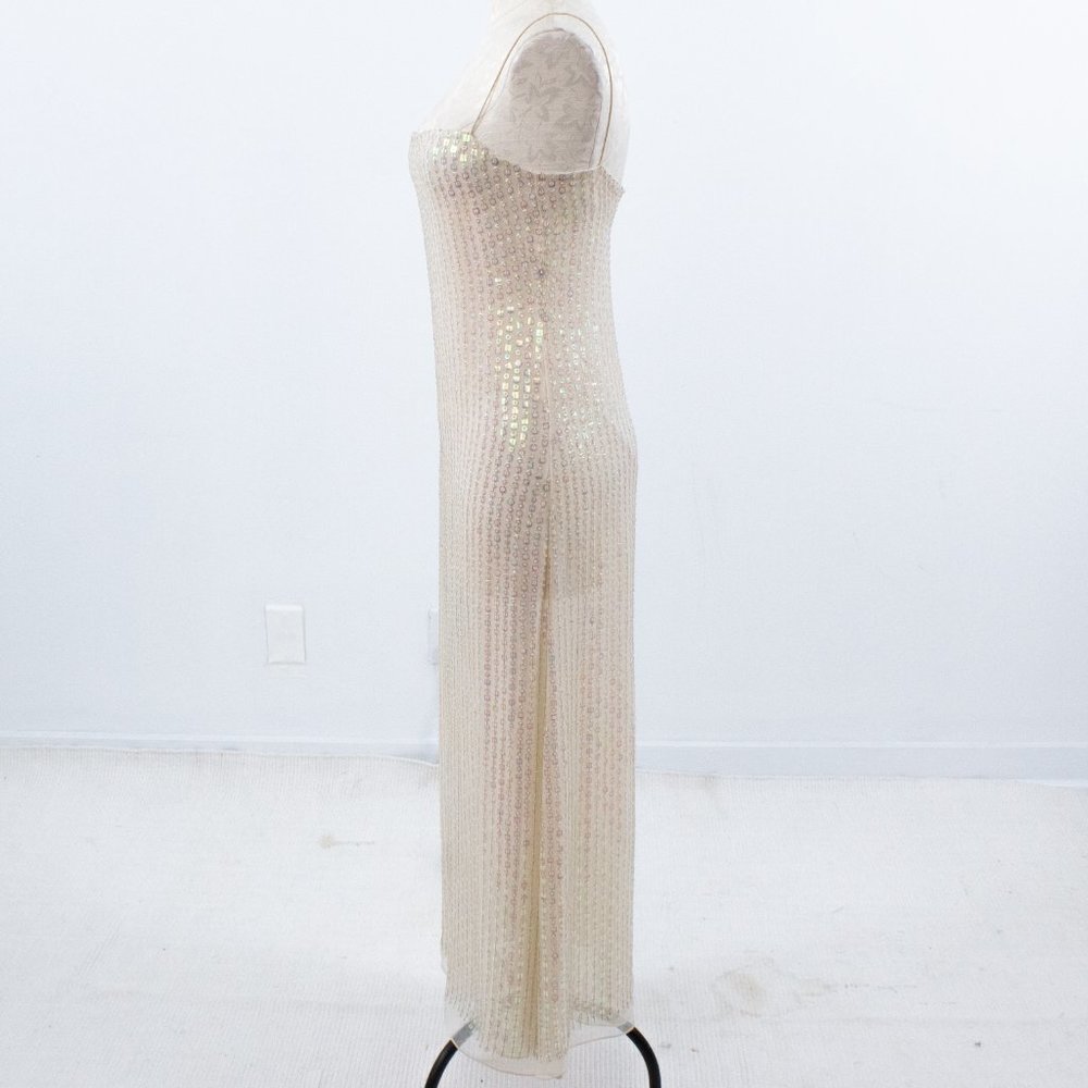 VTG 90s Genny Prada 4 Silk Hologram Sequin Gown - Picture 7 of 15